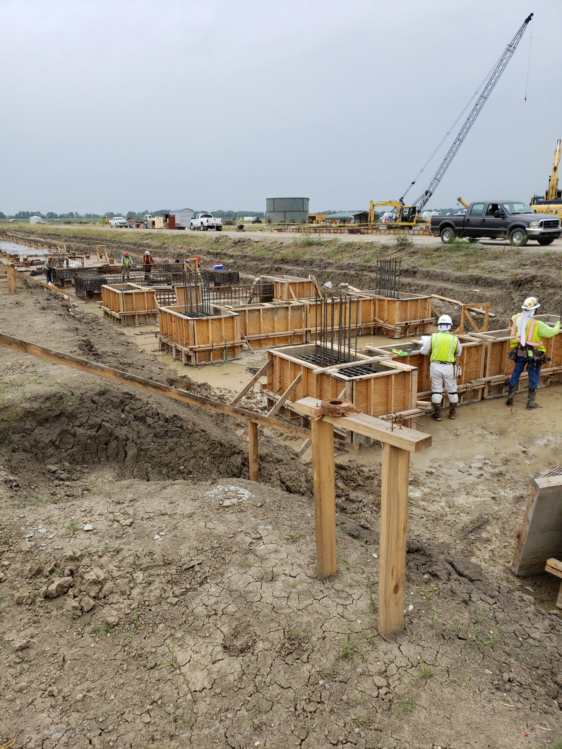 Boh Bros workers constructing foundations for piles on the Shintech Pile Project.