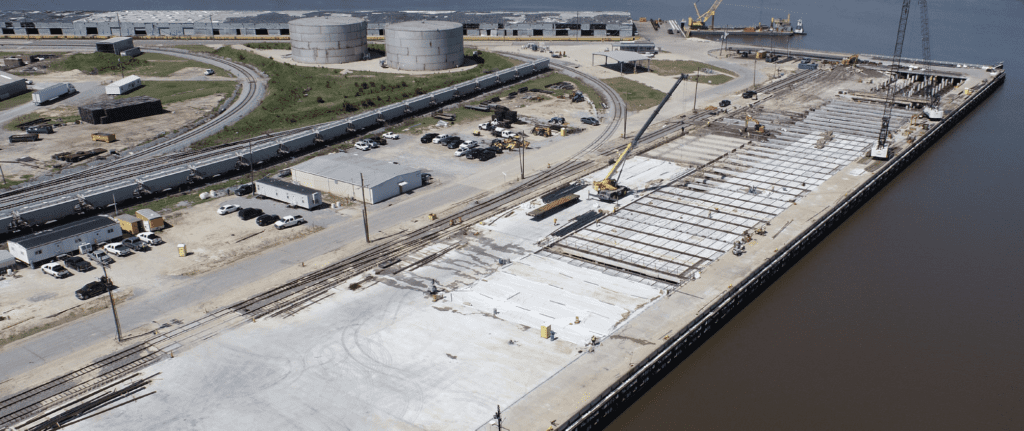Aerial photo of work in progress on berths at Port of Lake Charles