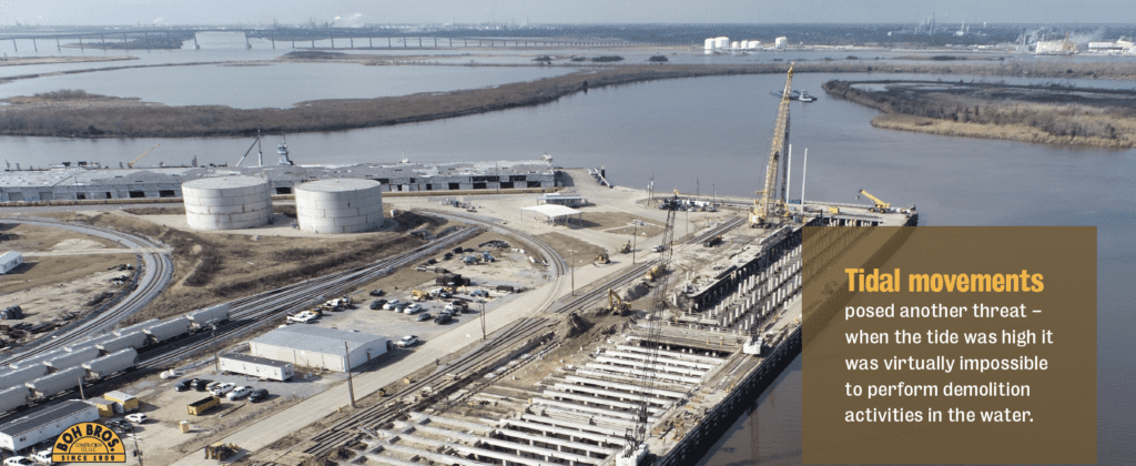 Aerial photo of construction progress on berths at Port of Lake Charles